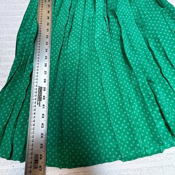 Nordstrom Point Of View Vintage Green Polka Dot Silk Pleated Faux Wrap Dress 8 - Picture 9 of 9